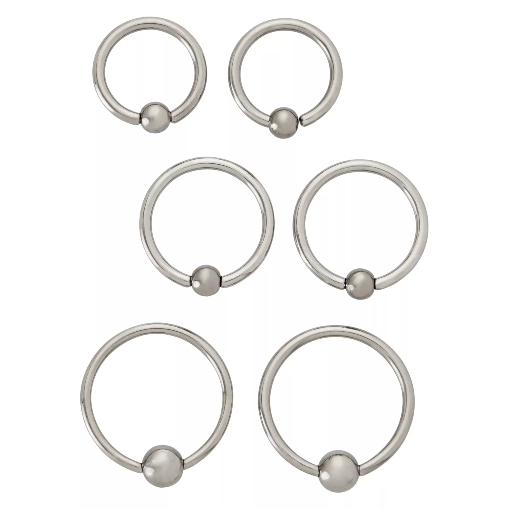 Multi-Pack Silvertone Titanium Captive Rings 6 Pack - 16 Gauge