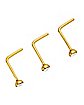 Multi-Pack CZ Gold-Plated L Bend Nose Rings 3 Pack- 20 Gauge