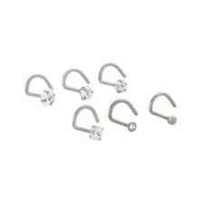 Multi-Pack CZ Gem Silver-Plated Screw Nose Rings - 6 Pack at Spencer's