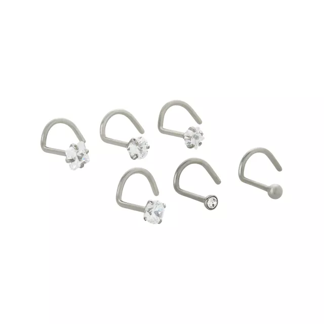 Multi-Pack CZ Gem Silver-Plated Screw Nose Rings - 6 Pack at Spencer's