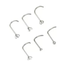 Multi-Pack CZ Gem Silver-Plated Screw Nose Rings - 6 Pack at Spencer's