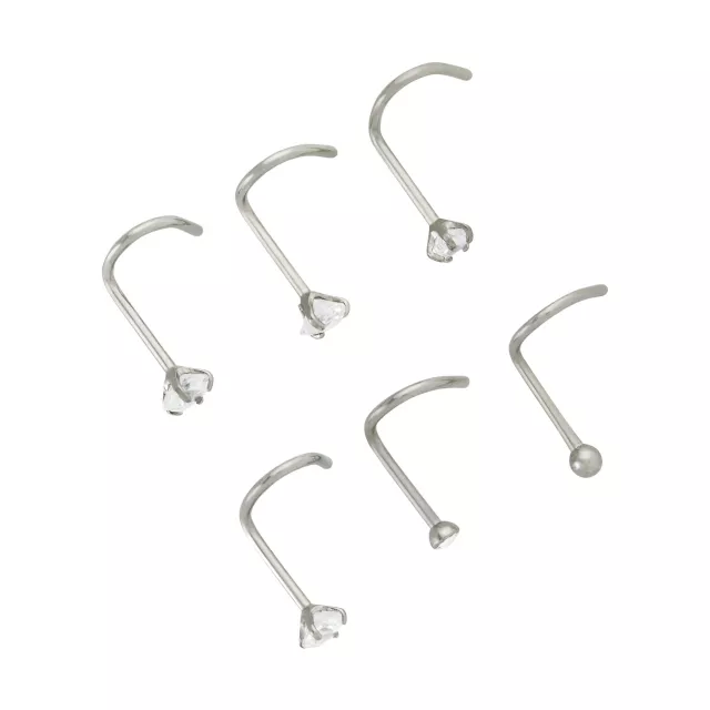 Multi-Pack CZ Gem Silver-Plated Screw Nose Rings - 6 Pack at Spencer's