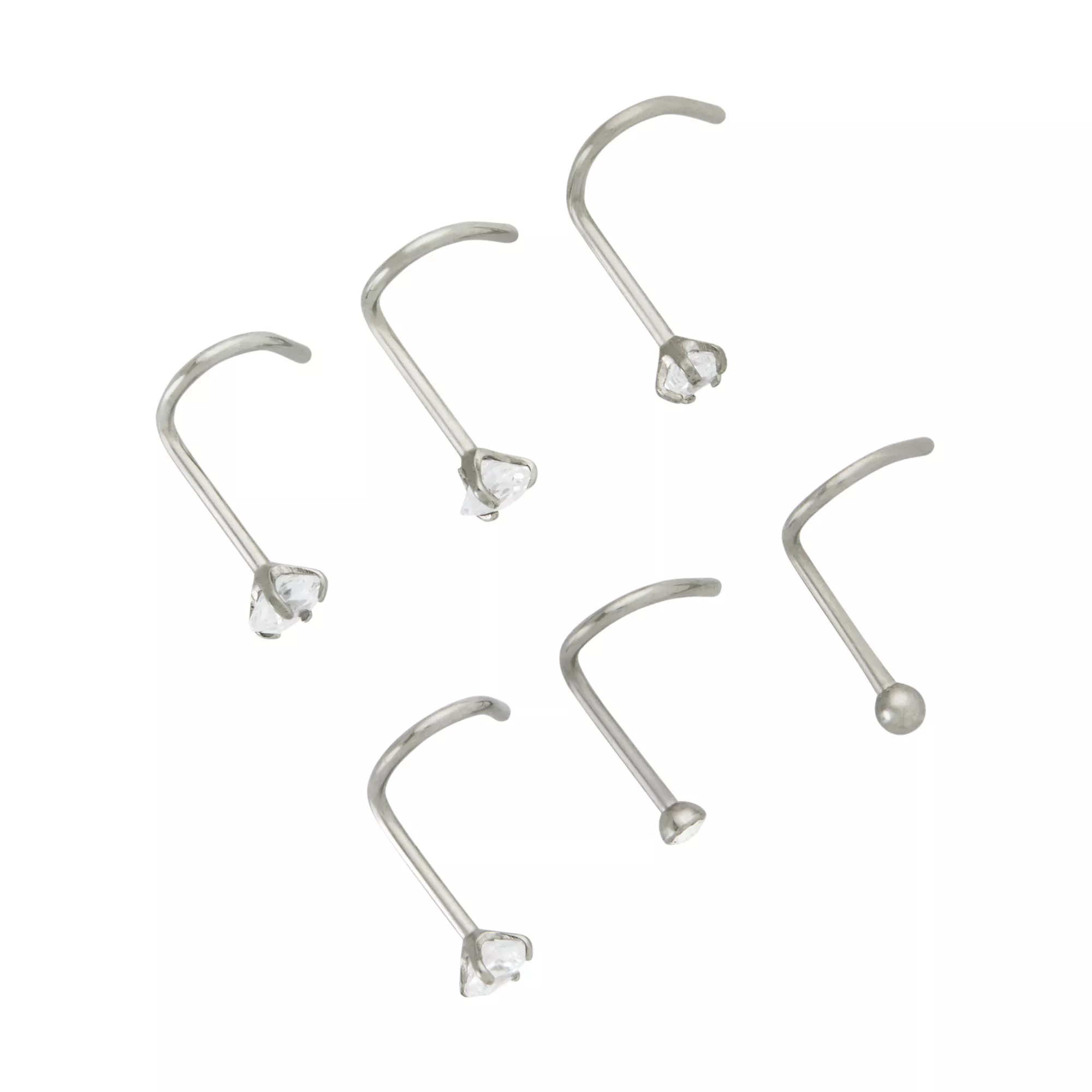 Multi-Pack CZ Gem Silver-Plated Screw Nose Rings - 6 Pack at Spencer's