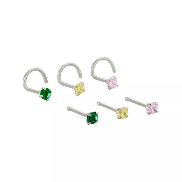 Multi-Pack CZ Crystal Hoop Nose Rings and Nose Ring Pins 6 Pack - 20 Gauge at Spencer's