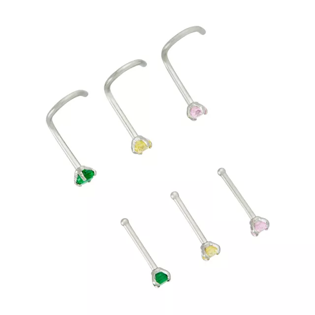 Multi-Pack CZ Crystal Hoop Nose Rings and Nose Ring Pins 6 Pack - 20 Gauge at Spencer's