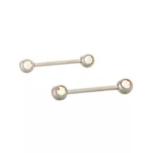 CZ Aurora Borealis Effect Nipple Barbells - 14 Gauge at Spencer's