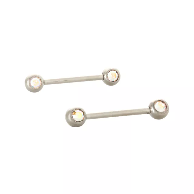 CZ Aurora Borealis Effect Nipple Barbells - 14 Gauge at Spencer's