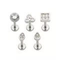 Multi-Pack CZ Shapes Labret Lip Rings 5 Pack - 16 Gauge at Spencer's