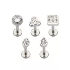 Multi-Pack CZ Shapes Labret Lip Rings 5 Pack - 16 Gauge at Spencer's