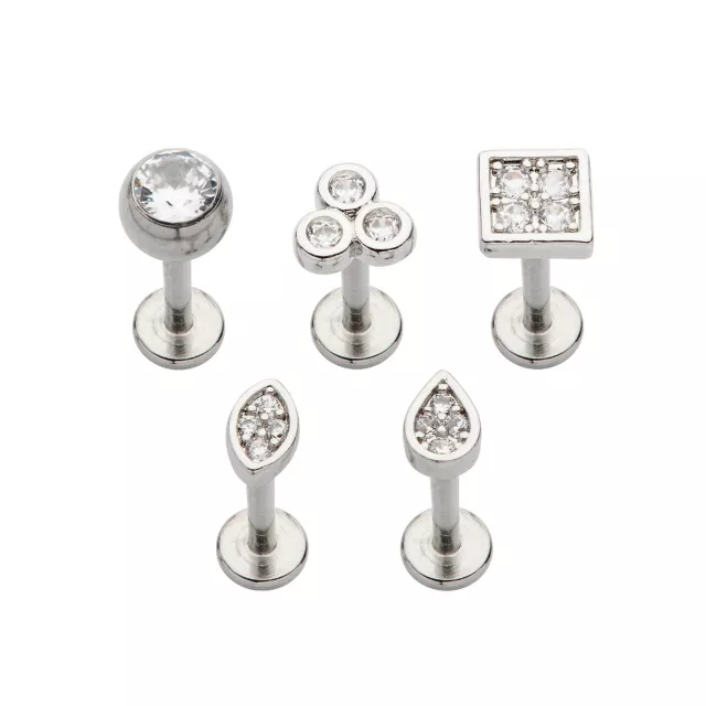 Multi-Pack CZ Shapes Labret Lip Rings 5 Pack - 16 Gauge at Spencer's