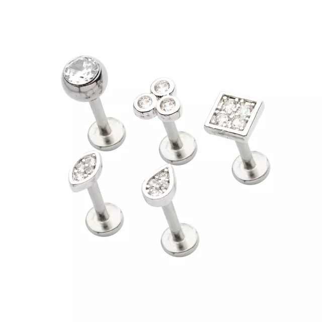 Multi-Pack CZ Shapes Labret Lip Rings 5 Pack - 16 Gauge at Spencer's