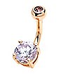 Gold Plated CZ Purple Belly Ring - 14 Gauge