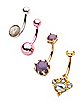 Multi-Pack CZ Cluster Purple and Pink Belly Rings 4 Pack - 14 Gauge