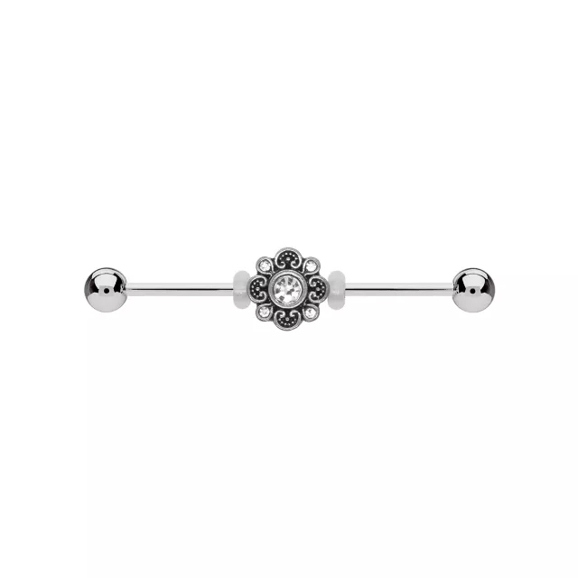 CZ Black Flower Industrial Barbell 14 Gauge Spencer's