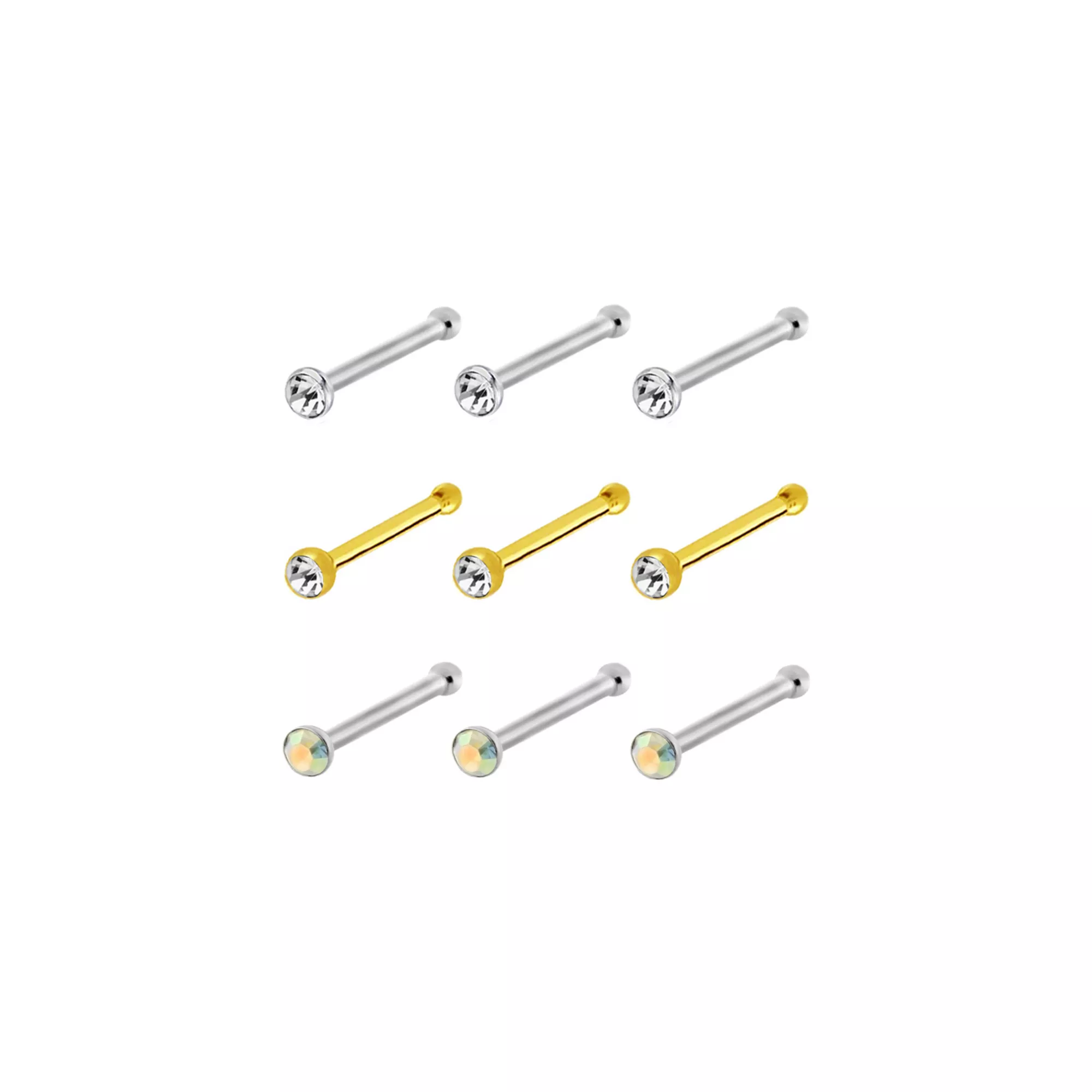 Multi-Pack Round CZ Gold-Tone and Silver-Tone Bone Nose Rings - 9 Pack at Spencer's