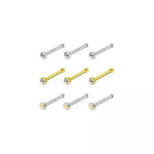 Multi-Pack CZ Goldtone and Silvertone Bone Nose Rings 9 Pack - 20 Gauge at Spencer's