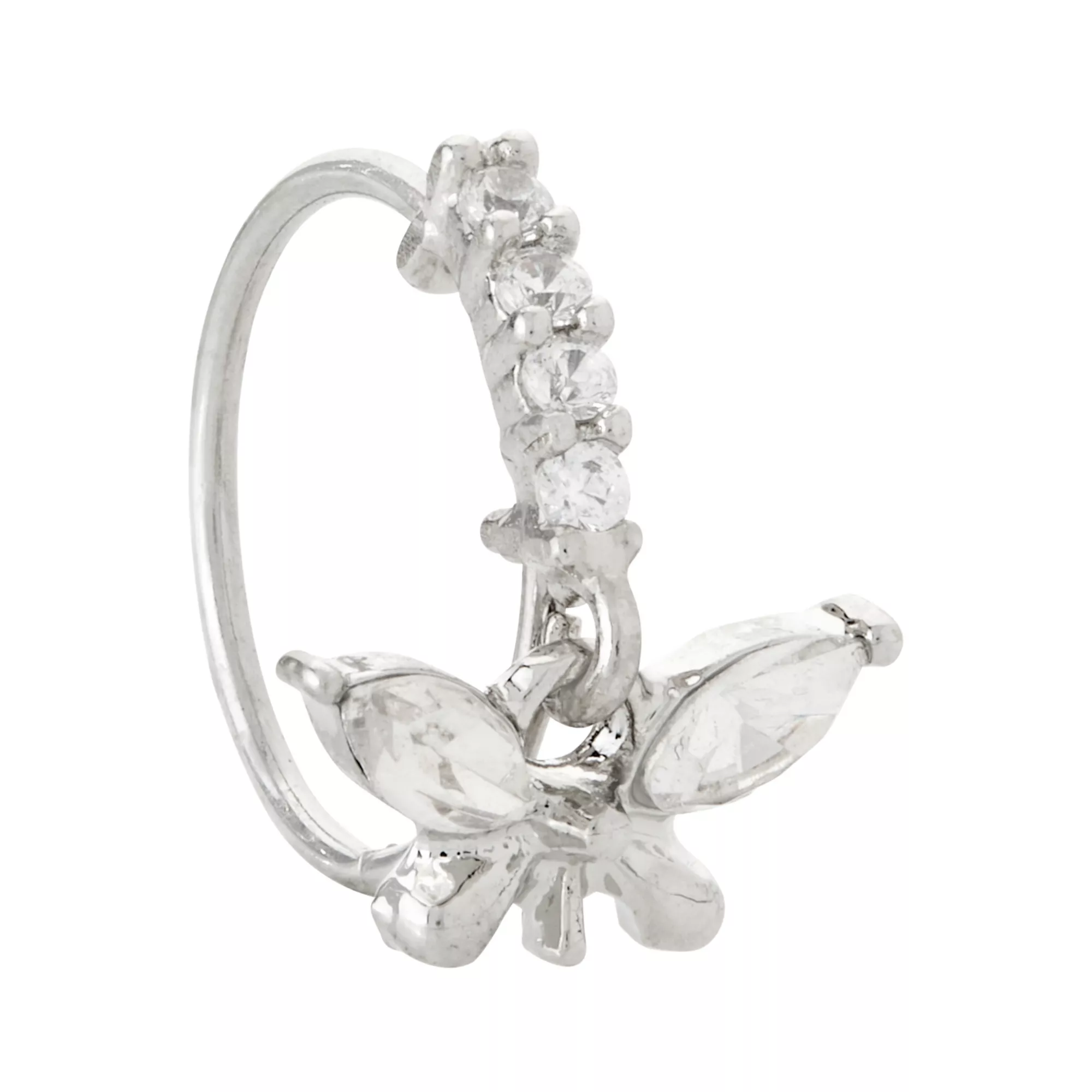 Silver-Tone CZ Butterfly Seamless Hoop Nose Ring at Spencer's