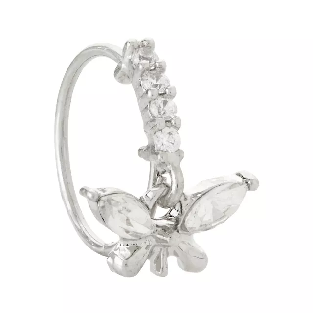 Silvertone CZ Butterfly Seamless Nose Ring - 20 Gauge at Spencer's