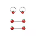 Multi-Pack Strawberry Captive Rings and Nipple Barbells 2 Pair - 14 Gauge at Spencer's