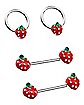 Multi-Pack Strawberry Captive Rings and Nipple Barbells 2 Pair - 14 Gauge