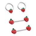 Multi-Pack Strawberry Captive Rings and Nipple Barbells 2 Pair - 14 Gauge at Spencer's