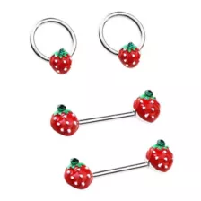 Multi-Pack Strawberry Captive Rings and Nipple Barbells 2 Pair - 14 Gauge at Spencer's