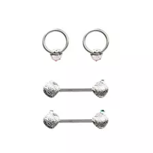 Multi-Pack Strawberry Captive Rings and Nipple Barbells 2 Pair - 14 Gauge at Spencer's
