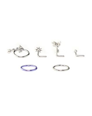 Multi-Pack Butterfly & Mushroom L-Bend Nose Rings and Nose Hoop Rings 6 Pack - 18 Gauge