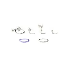 Multi-Pack Butterfly & Mushroom L-Bend Nose Rings and Nose Hoop Rings 6 Pack - 18 Gauge at Spencer's