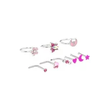 Multi-Pack Pink Spring Hoop Nose Rings L-Bend Nose Rings and Pin Nose Rings 9 Pack - 20 Gauge at Spencer's