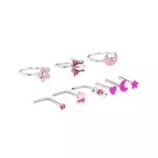 Multi-Pack Pink Spring Hoop Nose Rings L-Bend Nose Rings and Pin Nose Rings 9 Pack - 20 Gauge at Spencer's
