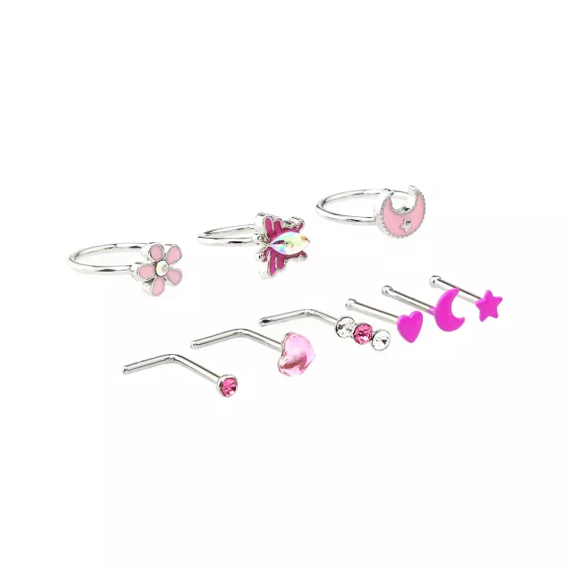 Multi-Pack Pink Spring Hoop Nose Rings L-Bend Nose Rings and Pin Nose Rings 9 Pack - 20 Gauge at Spencer's