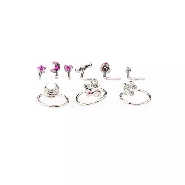 Multi-Pack Pink Spring Hoop Nose Rings L-Bend Nose Rings and Pin Nose Rings 9 Pack - 20 Gauge at Spencer's