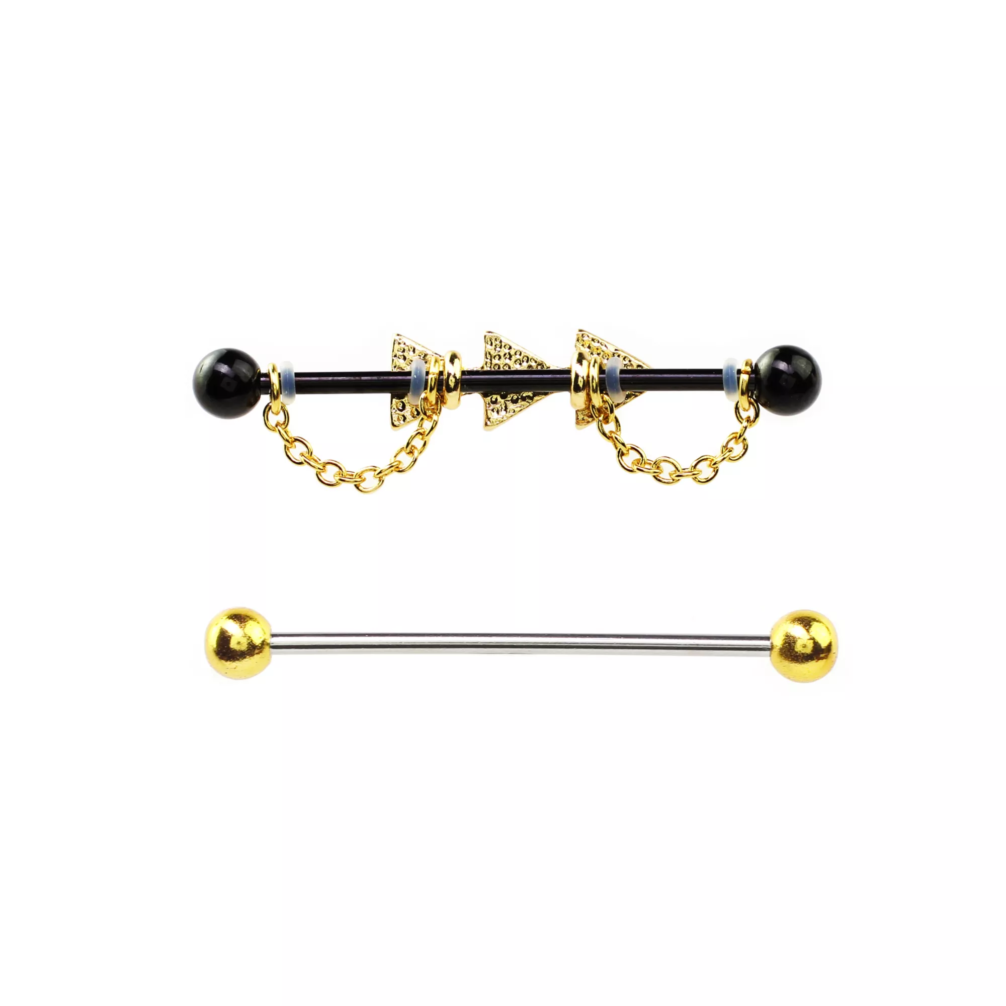 Multi-Pack CZ Black and Goldtone Triangle Chain Industrial Barbells 2 Pack - 14 Gauge at Spencer's