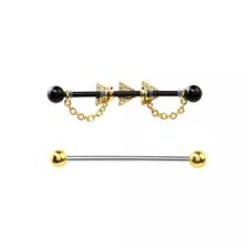 Multi-Pack CZ Black and Goldtone Triangle Chain Industrial Barbells 2 Pack - 14 Gauge at Spencer's
