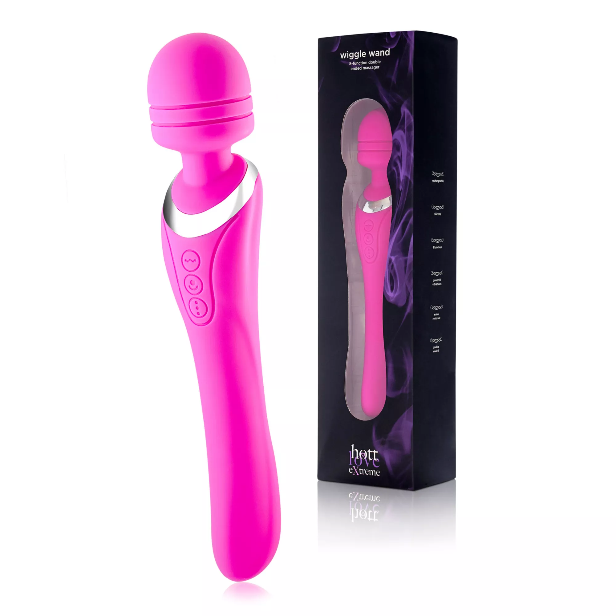 Pink Wiggle Wand Double-Ended Rechargeable Massager 9.2 Inch - Hott Love Extreme