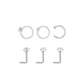 Multi-Pack Round and Square CZ L-Bend Nose Rings and Hoop Nose Rings 6 Pack - 20 Gauge at Spencer's
