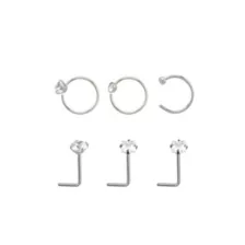 Multi-Pack Round and Square CZ L-Bend Nose Rings and Hoop Nose Rings 6 Pack - 20 Gauge at Spencer's
