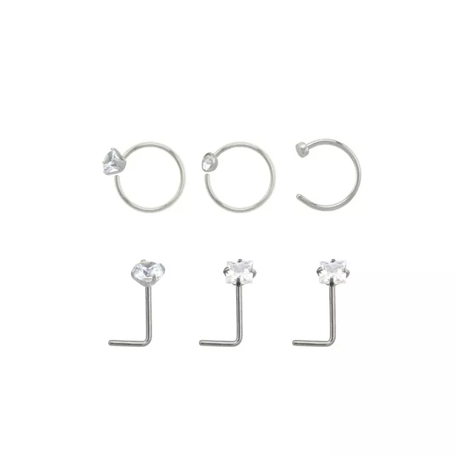 Multi-Pack Round and Square CZ L-Bend Nose Rings and Hoop Nose Rings 6 Pack - 20 Gauge at Spencer's