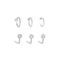 Multi-Pack Round and Square CZ L-Bend Nose Rings and Hoop Nose Rings 6 Pack - 20 Gauge at Spencer's