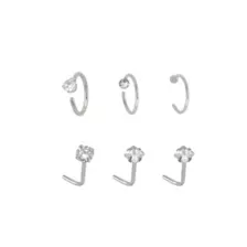 Multi-Pack Round and Square CZ L-Bend Nose Rings and Hoop Nose Rings 6 Pack - 20 Gauge at Spencer's