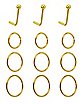 Multi-Pack Goldtone L-Bend and Hoop Nose Rings 12 Pack - 20 Gauge