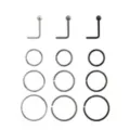 Multi-Pack Silvertone and Black L-Bend and Hoop Nose Rings 12 Pack - 20 Gauge at Spencer's
