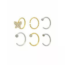 Multi-Pack CZ Butterfly Half Hoop and Hoop Nose Rings 6 Pack - 20 Gauge at Spencer's