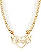2 Row Flaming Heart Angel Pearl-Effect and Chain Necklace
