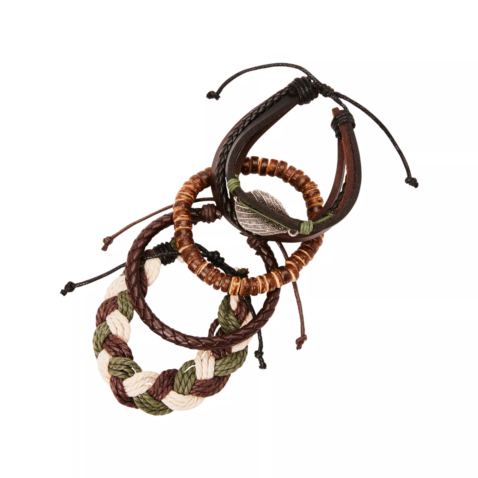 Multi-Pack Assorted Leaf Braided Bracelets - 5 Pack at Spencer's