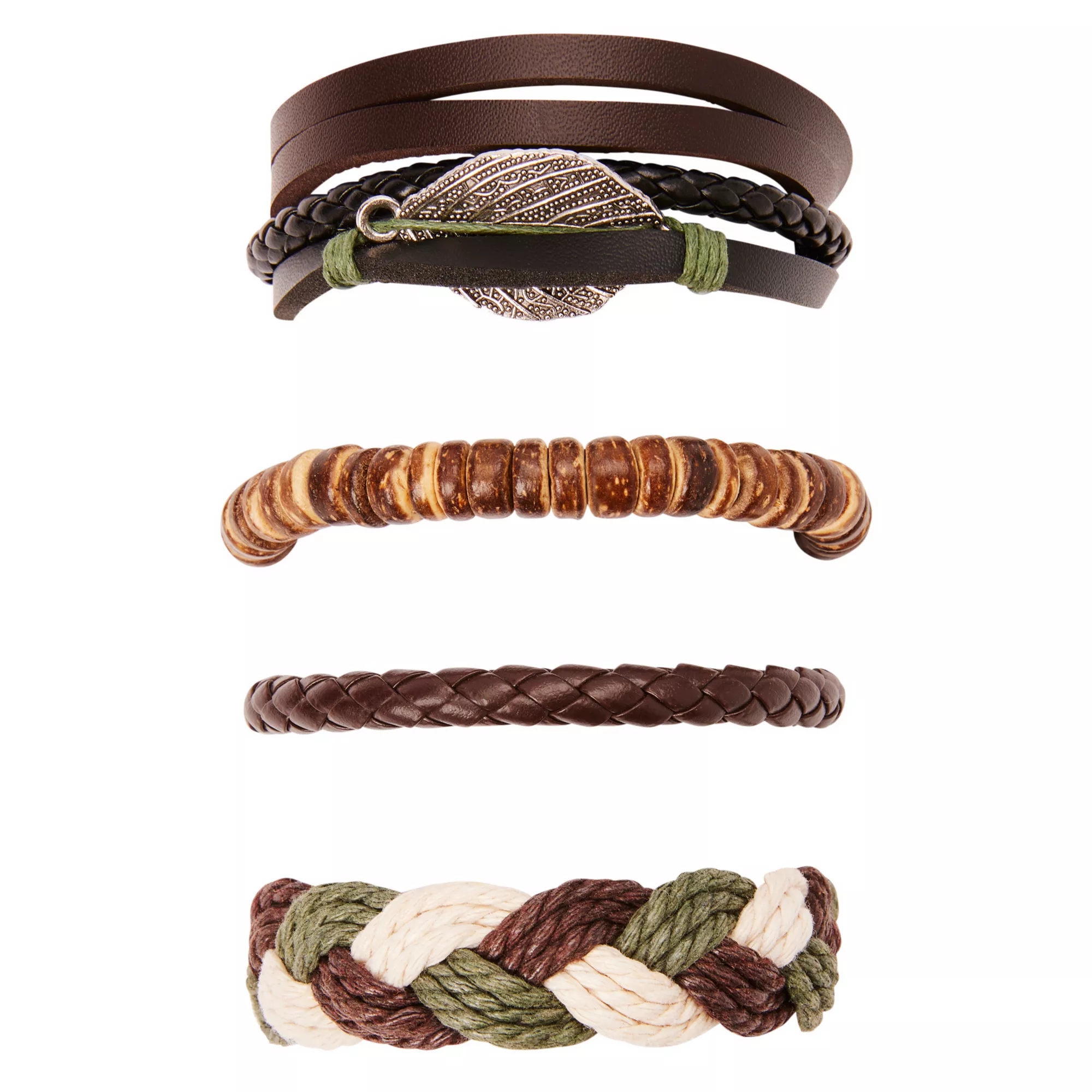 Multi-Pack Assorted Leaf Braided Bracelets - 5 Pack at Spencer's