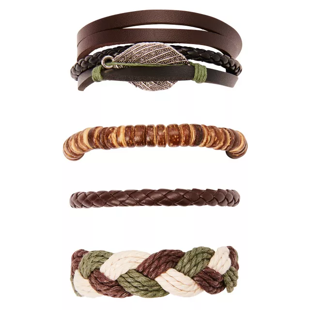 Multi-Pack Assorted Leaf Braided Bracelets - 5 Pack at Spencer's