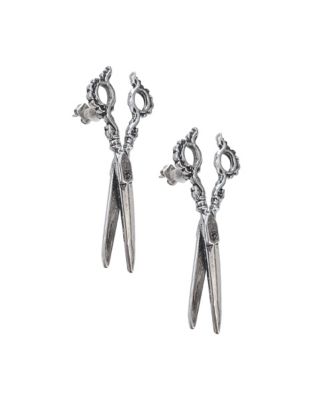 Silvertone Scissors Long Stud Earrings