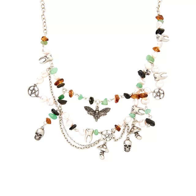 Death Moth Charms and Beads Chain Choker Necklace at Spencer's